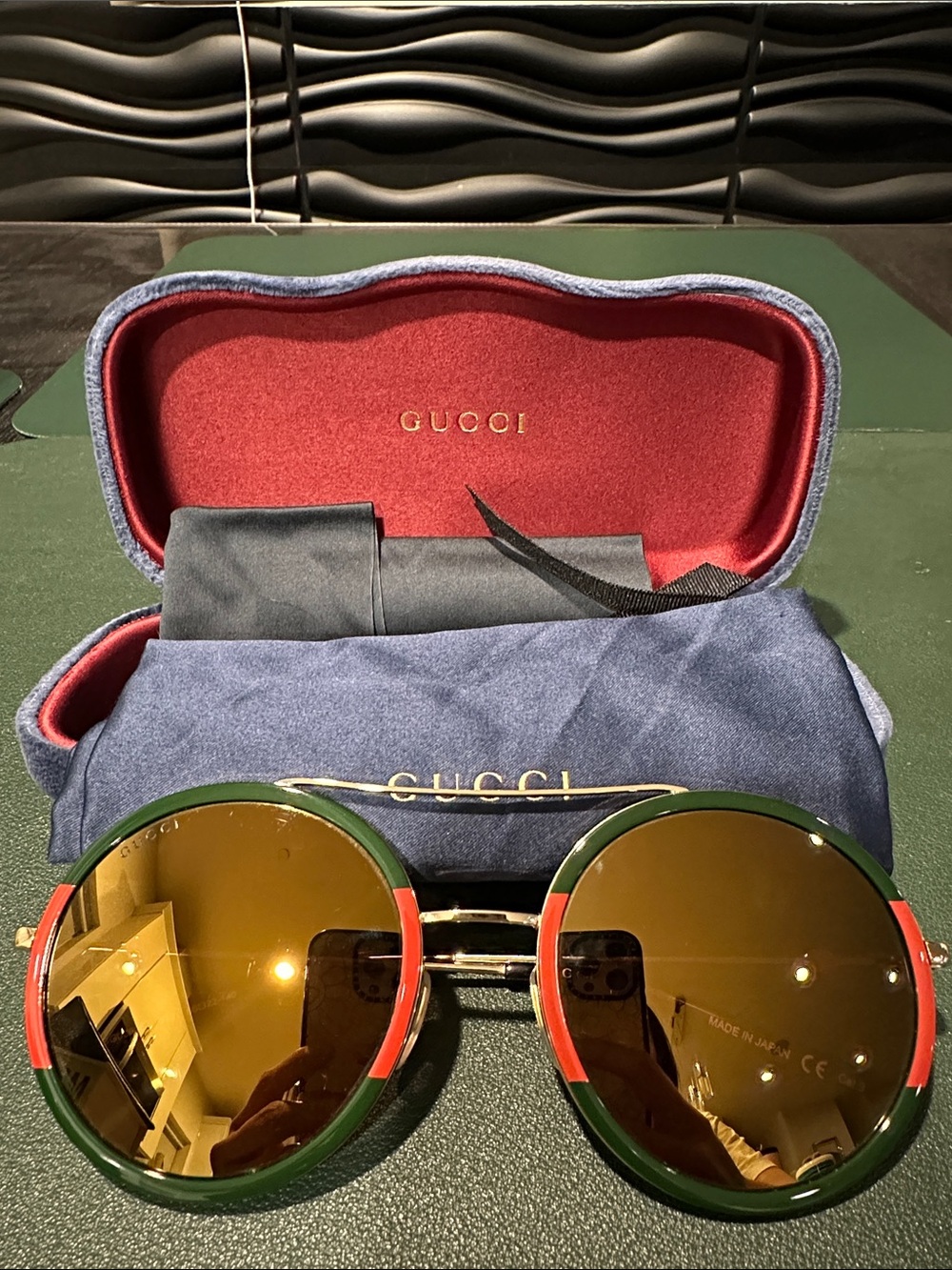 Gucci Round Sunglasses in Green, Red & Gold